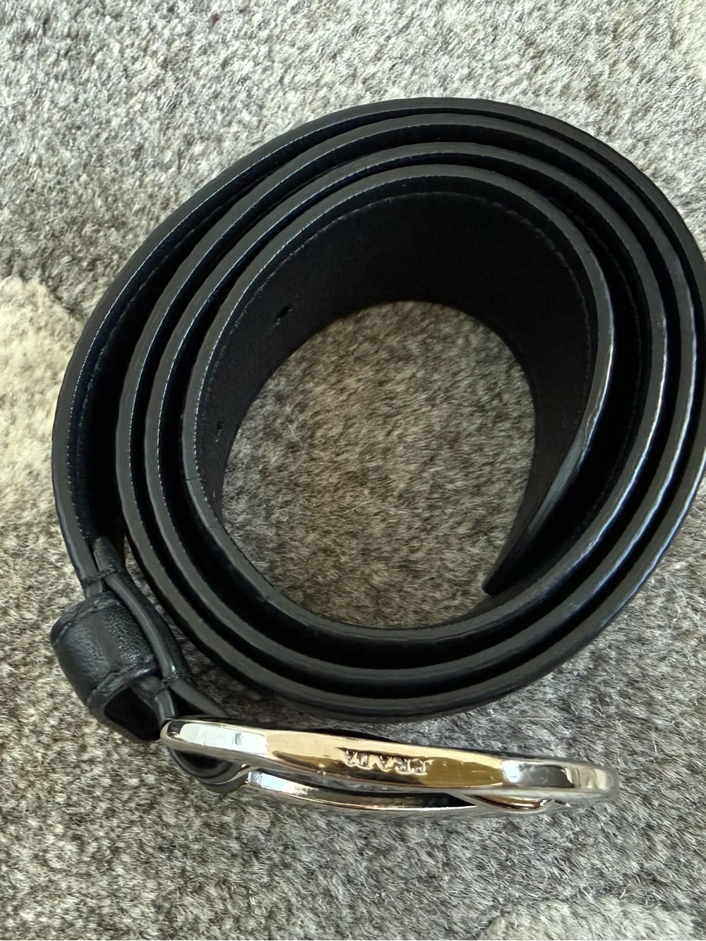 Prada Black Leather Belt with Silver O-Ring Buckle
